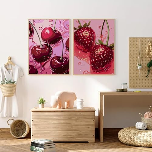 AIBOERL 2 Pack Diamond Art Kits for Adults,Retro Cherry Diamond Painting | Round Drill Fruit Diamond Painting for Beginners DIY Rhinestone 5D Diamond dots(Gemstone Craft)Wall Art Gift 12x16IN - color: DP01980