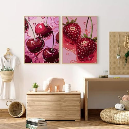AIBOERL 2 Pack Diamond Art Kits for Adults,Retro Cherry Diamond Painting | Round Drill Fruit Diamond Painting for Beginners DIY Rhinestone 5D Diamond dots(Gemstone Craft)Wall Art Gift 12x16IN - color: DP01980