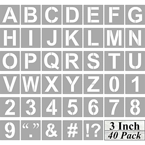 Alphabet Letter and Number Stencils 3 Inch - 40 Pack Letters and Numbers Stencil Templates with Signs for Painting on Wood, Reusable Number and Letter Stencils for Chalkboard Signs & Wood Wall Art - size: 3 Inch