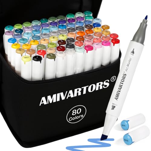 Alcohol Markers 80 Colors, Chisel&Fine Tips for Adult Coloring | 2.8g Large Ink Capacity, Dual Tip Alcohol-based for Beginners & Artists, Coloring, Drawing, Illustration and Sketching