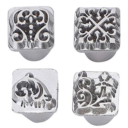 Leather Stamp Tool, 12Pcs Leather Stamping Punch Stamper DIY Leather Craft Making Tools Flower Design Embossing Pattern with Stamping Handle for Leathercrafting