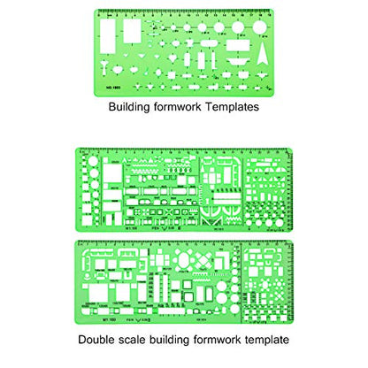 6 Pieces Plastic Measuring Templates Building Formwork Stencils Geometric Drawing Rulers for Office and School, Clear Green
