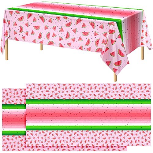durony 2 Pack Watermelon Plastic Tablecloths 54 x 108 Inches Pink Watermelon Plastic Table Cloth Cover Fruit Party Supplies for Girls Birthday Baby Shower Wedding Table Cover - style: Watermelon