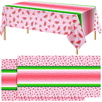 durony 2 Pack Watermelon Plastic Tablecloths 54 x 108 Inches Pink Watermelon Plastic Table Cloth Cover Fruit Party Supplies for Girls Birthday Baby Shower Wedding Table Cover - style: Watermelon