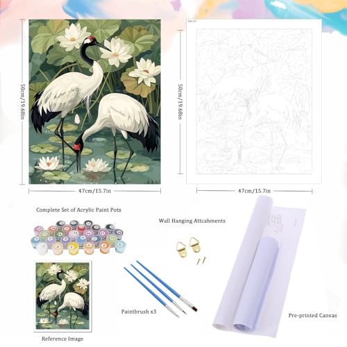 Natuyalo Paint by Numbers for Adults - Adult Paint by Number Kits Painting on Canvas Crane in Pond Painting by Numbers for Beginners, DIY Art Craft Kits for Adults (16x20 Inch) - color: ART-07