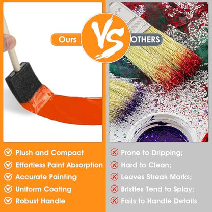 8 PCS Sponge Brushes for Painting, 1.6 Inch Foam Paint Brushes with Wood Handle for Painting, Craft, Staining, Varnish, Touch up on Wood, Canvas