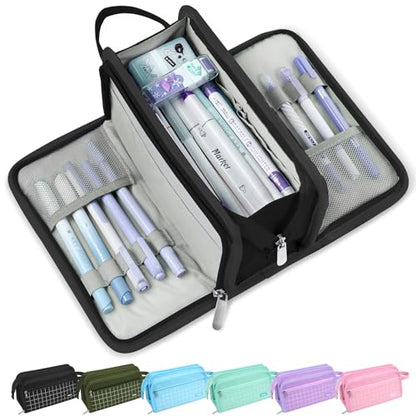 Sooez Big Pencil Case, Pencil Pouch, Pencil Bag, Pencil Box, Black & Plaid | Ample Storage, Durable Canvas, Smooth Zippers, Portable Handle, Cute Stationery Organizer, Makeup Bag, School Supplies, Boys - color: Black with Plaid