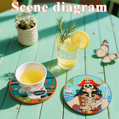 DOTSOPS 8 Pcs Skull Diamond Painting Coasters for Beginners with Holder - color: Eskull