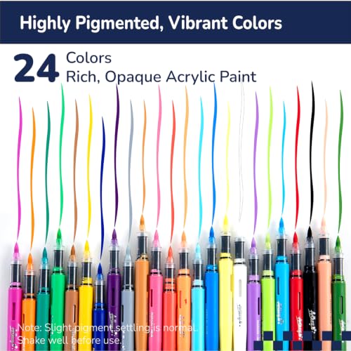 Artkey Acrylic Paint Markers 24 Colors, Direct-Liquid Acrylic Paint Pens with Automatic Ink Control, Flexible Brush Tip Acrylic Markers Set for Rock Painting, Wood, Canvas, Glass, Ceramic, DIY Crafts - color: 24 Colors