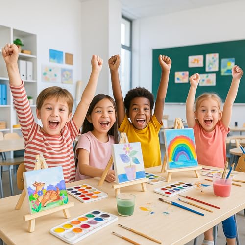 12 Pack 10 Inch Mini Wooden Display Easels | Tripod Painting Easel Stand, Portable Art Canvas Holder for Photos, Prints and Signs