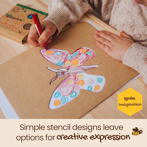 Honeysticks Kids Activity Set - 6 Stencils and Jumbo Beeswax Crayons (8 Pk) | Art Set for Ages 3-5 - Non-Toxic Crayons (8 Pack) Plus 6 Large Stencils - Easy to Use - Preschool Drawing and Coloring, Gift