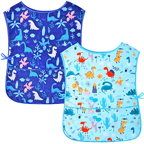 Kids Art Smock Girls Boys Artist Painting Apron with Pockets Sleeveless Smocks for Child 2-7 Years - color: 2pcs Dino