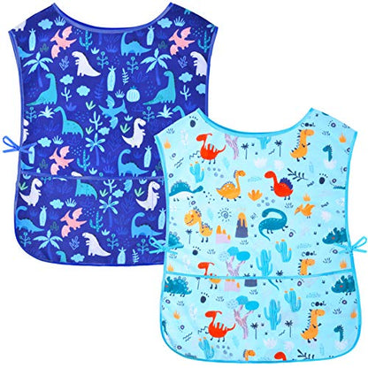 Kids Art Smock Girls Boys Artist Painting Apron with Pockets Sleeveless Smocks for Child 2-7 Years - color: 2pcs Dino