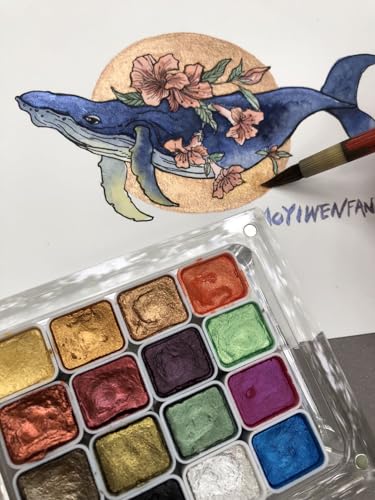 Mini Portable Handmade Artist Watercolor Paint Travel Set - 20 Colors Metallic Pearlescent Glitter Solid Watercolor Half Pans (Each Capacity Approx 1ml) Sparkle Professional Watercolour - #B