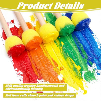 200 Pcs Round Sponge Paint Brush Set with Wooden Handle, Round Paint Sponge Daubers for Acrylic Crafts, Stippling & DIY Art Projects (0.59 Inch Yellow Sponges Head, 3.15 Inches Long)