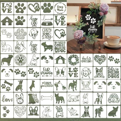 65pcs Reusable Dog Stencils for Painting on Wood,Dog Theme Painting Perfect for DIY Crafts, Scrapbooks, and Home Supplies (Dog)