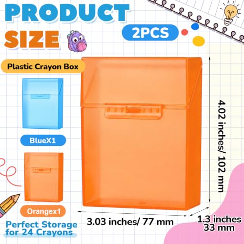 Clabby 2 Pcs Clear Plastic Crayon Boxes Hold 24 Count, Blue,Orange | Organizer Box, Case, Colorful, Portable Storage Holder with Snap Lid, for Kids Boys Girls School Classroom Home Art Supply - color: Blue,orange