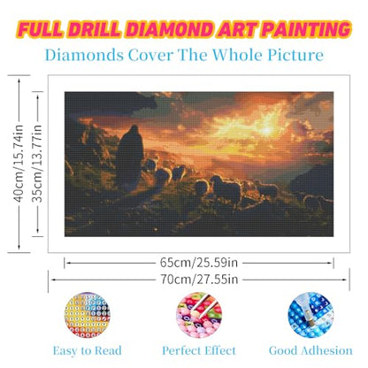 DDGEMART 5D Diamond Painting Kit for Adults, Full Drill Jesus Good Shepherd Christ Flock Religious Art for Beginners, Large Horizontal 28x16 inch - color: Jesus Good Shepherd