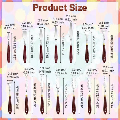 14Pcs Palette Knife Set, FHDUSRYO Stainless Steel Painting Knife, Painting Spatula Pallet Knives with Wood Handle, Oil Painting Accessories for Color Mixing, Oil, Canvas, Acrylic Painting
