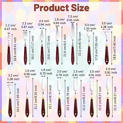 14Pcs Palette Knife Set, FHDUSRYO Stainless Steel Painting Knife, Painting Spatula Pallet Knives with Wood Handle, Oil Painting Accessories for Color Mixing, Oil, Canvas, Acrylic Painting