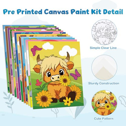 Louise Maelys 12 Packs Animal Pre Drawn Canvas to Paint for Boys Girls | 8x10 Inch Pre-Stretched Canvas Panels, Pre Printed Painting Canvas Kit For Kids' Parties, Classroom Art And Beginner Painting - color: animal
