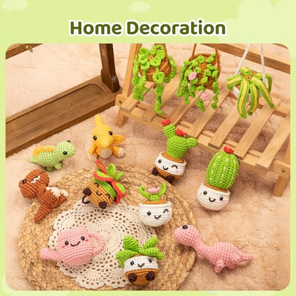 Mewaii Crochet Kit for Beginners, 9 Pack Plant Kit Craft Set - color: Green,Brown, White and Pink
