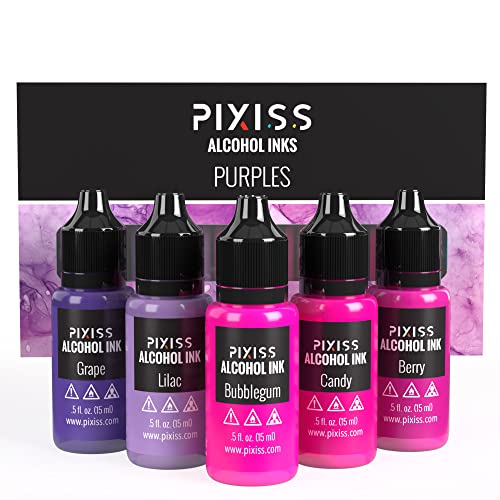 Pixiss Purple Alcohol Ink Set - 5 Shades of Highly Saturated Alcohol Ink for Epoxy Resin Supplies, Yupo Paper, Tumblers, Coasters - Resin Colorant for Epoxy Resin and Resin Art Supplies - color: Purples