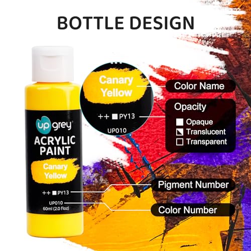 UPGREY 50 Colors Acrylic Paint Set, Non Toxic Art Paints (2fl Oz/60ml Each) With 5 Craft Paint Brushes, Metallic Acrylic Paints Kids Adults for Canvas Crafts Stone Wood Ceramic And Model Painting | 50 Vibrant Acrylic Colors,60mL Bottles,5 Brushes Included