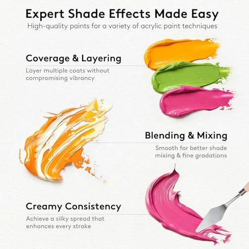 Acrylic Paint Set with 12 Art Brushes, 36 Colors (2 oz/Bottle) Acrylic Paint for Painting Canvas, Wood, Ceramic and Fabric, Paint Set for Beginners, Students and Professional Artist, Rich Pigments - style: 36 Colors Acrylic Paint 2 fl oz/60 ml-2