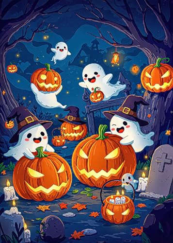 AWLNKMC Halloween Ghost Pumpkin Diamond Art Painting Kits for Adults, Diamond Painting Kits for Adults Beginners, 5D DIY Full Drill Diamond Dot Gem Art Kits for Adult, Home Wall Decor 11.8x15.7 Inch - color: Halloween Ghost Forest Pumpkin