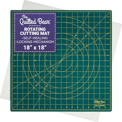 The Quilted Bear Rotating Cutting Mat 18" x 18" - Square 360° Rotating Self Healing Mat with Innovative Locking Mechanism for Quilting & Sewing Your Choice of Colours Available! (Green) | Square Mat, 360° Rotation, Locking Mechanism, 5-Layer Surface, Non-