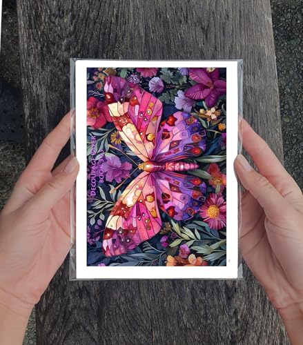 Decoupage Paper Pack (35 Sheets 6"x8") Stained Glass Butterflies ~ Intricate Butterflies in Glowing Stained Glass Style Surrounded by Wildflowers and Foliage, Blending Mosaic Beauty Botanical Charm - color: Two
