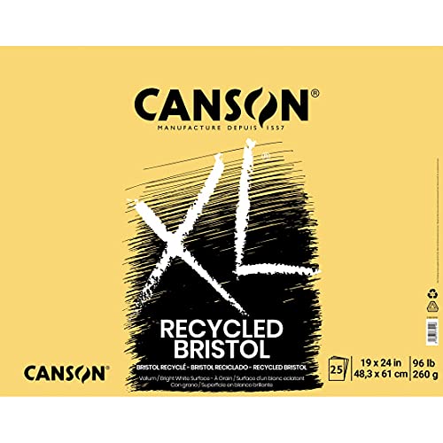 Canson XL Series Recycled Bristol Paper Pad, Dual Sided Smooth and Vellum for Pencil, Marker or Ink, Fold Over, 96 Pound, 19 x 24 In, White, 25 Sheets - size: 19x24, style: Bristol, Recycled