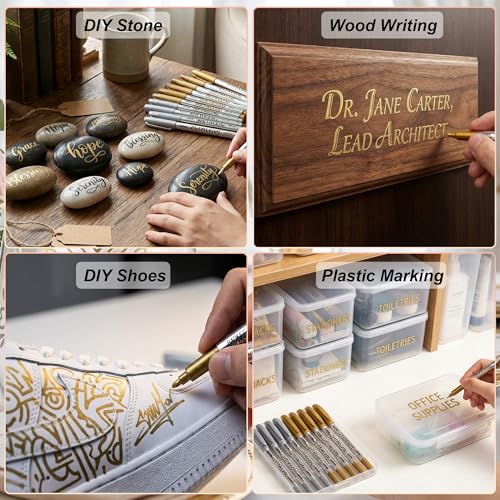 Metallic Marker Pens, 12 Pack Permanent Ink Markers (6 Gold & 6 Silver) for Art, Crafts, and DIY Projects