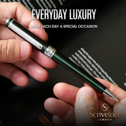 Scriveiner Green Ballpoint Pen - Stunning British Racing Green Luxury Pen, Chrome Finish, Schmidt Black Refill, Best Ball Pen Gift Set for Men & Women, Professional Executive Office, Nice Designer Pen - color: 4. British Racing Green with Chrome