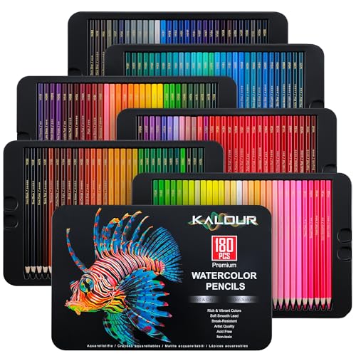 KALOUR Professional Watercolor Pencils, 180 Colors Set, Water-Soluble