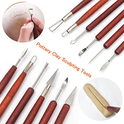 Artzuvs Clay Sculpting Tools 28pcs Polymer Pottery Modeling Tools Set for Ceramic Club Crafts,Carving,Sculpture,Shaping, Hobbyists,Artists,Expert