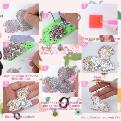 Augisteen 15 PCS Diamond Painting Keychains Animal Diamond Art Ornaments Double Side Diamonds Key Rings DIY 5D Art Pedants for Beginners Birthday Crafting Home Party Decor