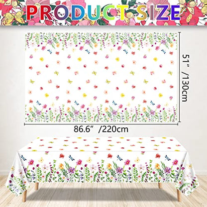 6 Pack Spring Floral Tablecloth Wild Flowers Table Cloth Plastic Spring Floral Table Cloth Flower Disposable Table Cover for Flower Wedding, Babyshower, Birthday Party Decorations 51 x 86 Inches