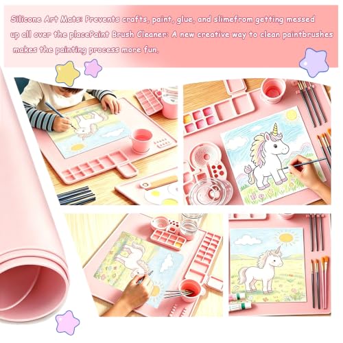 Art Station Set Brush Cleaner and Silicone Craftie Paint Mats - color: Pink
