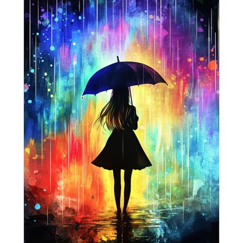 obterie Rain Paint by Numbers Kit for Adults Beginner Girl Oil Painting Kit Adult Paint by Number Kits on Canvas DIY Painting for Beginners Art by Numbers for Gifts Home Wall Decor 16x20 Inch - color: YF029