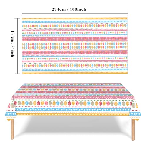 Easter Egg Delight Plastic Tablecloth - 2 Pack Happy Easter Bunny Rabbit and Decorated Egg Print Easy Care Stain Resistant Spring Fabric Tablecloth, 54" x108" Rectangle - color: Easter-2