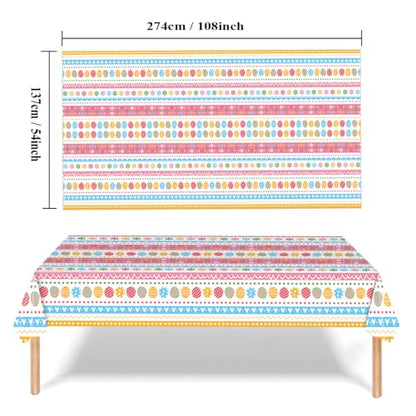 Easter Egg Delight Plastic Tablecloth - 2 Pack Happy Easter Bunny Rabbit and Decorated Egg Print Easy Care Stain Resistant Spring Fabric Tablecloth, 54" x108" Rectangle - color: Easter-2