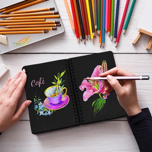 5x7 Black Paper Sketchbook,Spiral Bound Journal Notebook,70 Sheets 110gsm | Acid-Free Drawing Paper Suit Pencil, Ink, And Light Wash. Compact Size Fits Bags, Great For Sketching Anywhere. - color: 1-black paper