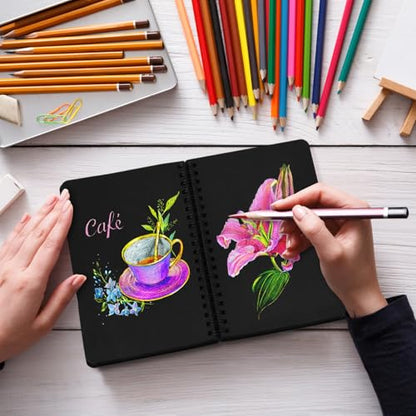 5x7 Black Paper Sketchbook,Spiral Bound Journal Notebook,70 Sheets 110gsm | Acid-Free Drawing Paper Suit Pencil, Ink, And Light Wash. Compact Size Fits Bags, Great For Sketching Anywhere. - color: 1-black paper