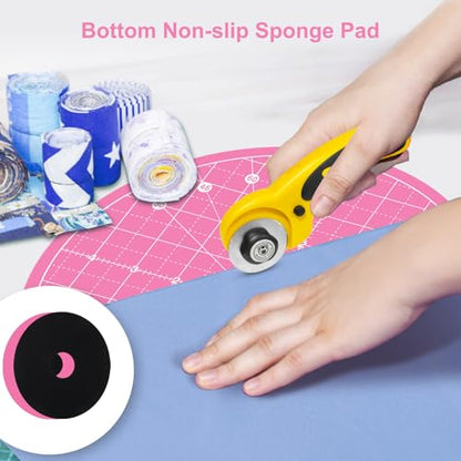 10"x10" Round Rotating Cutting Mat, Self Healing Mat with 360-Degree Rotation & Anti-Slip Base, Sewing Board Cutting Mat Perfect for Fabric Quilting Leather Hobby Project, Pink - color: Pink, size: 10"L x 10"W