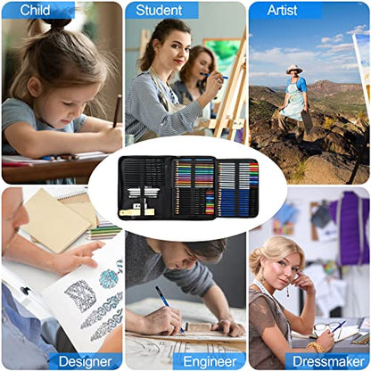H & B 72PCS Drawing Supplies, Sketching Art Kit with A5 Sketchbook - Includes Graphite, Charcoal, Watercolor Pencils for Adults, Teens, Beginners & Kids