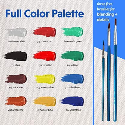 Crafts 4 All Acrylic Paint Set - Art Paints for Canvas, Model Painting, Wood, Ceramics and Fabric - Craft Supplies with 3 Artist Brushes for Adults & Kids﻿, 12 Pack, 12mL - size: 0.4 Fl Oz (Pack of 12)