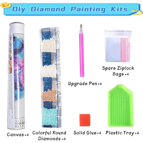 AIBOERL 4 Pack Diamond Art Kits for Adults,Animals Kids Diamond Painting | Round Drill Cartoon Animals Diamond Painting for Beginners DIY Rhinestone 5D Diamond dots(Gemstone Craft)Wall Art Gift 8x8IN - color: DP02982
