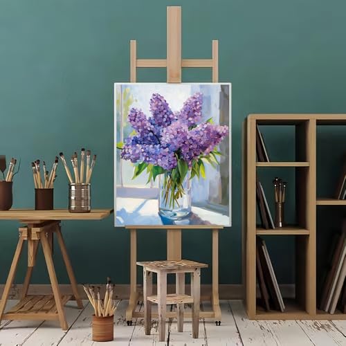Natuyalo Paint by Number for Adults Beginners, Purple Flowers Over Window Paint by Numbers Kits on Canvas, DIY Acrylic Painting Kits Adults' Paint-by-Number Kits for Home Wall Decor 16x20 inch - color: Color-10
